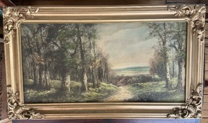 Classic Antique Landscape Print in Carved Gilt Frame