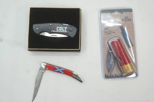 NIP Elk Ridge folding blade knife, Colt folding blade knife, River Edge shot shell folding blade knife