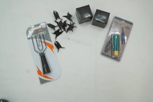 NIP Military Style Caltrops, Rivers Edge shot shell folding knife, South Bend 4-tine Frog Spear