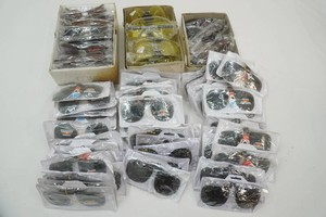 large selection of sunglasses, clip ons, yellow safety glasses