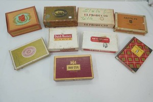 9 vintage cigar boxes Santa Fe, Wm. Penn, Roi-Tan, El Producto and others