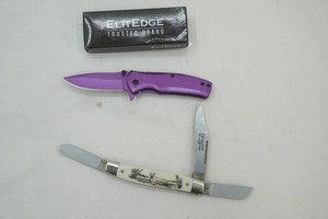 Elite Edge pocket knife, 2.34, new in package, plus Scrimshaw 3-blade knife