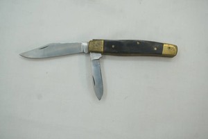 Vintage Brass and wood pocket knife, two blades