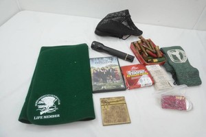 Hunting decor, fish line, gun sock, throw blanket