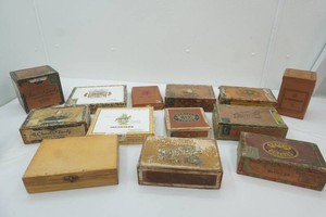 13 vintage wood cigar boxes