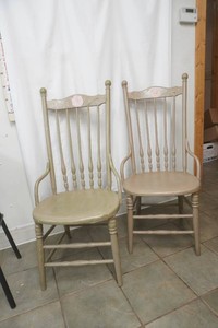 2 vintage Windsor chairs featuring a hand painted rose on the top rail
