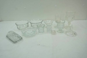 group of pressed and cut glassware