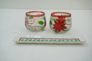 2 Christmas cups, Lefton cracker tray