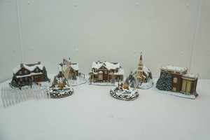 group of Terry Redlin Winters Memories Village Collection 6 buildings and 2 ponds
