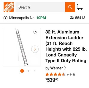 Werner 32-Ft Aluminum Extension Ladder - 300-Lb Slightly used