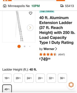 Werner 40 Ft. Aluminum Extension Ladder - Slightly Used