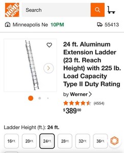 Werner 24 Ft Aluminum Extension Ladder - Slightly Used
