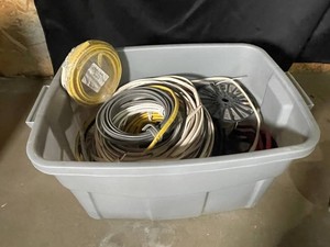Mixed Lot Assorted Electrical Cable and Wire in Storage Tote
