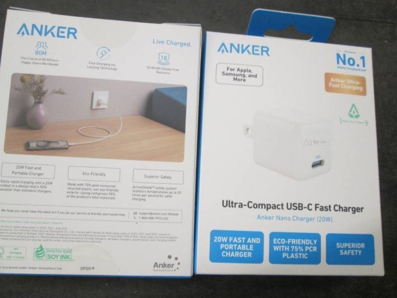 2 Anker compact USB C fast chargers