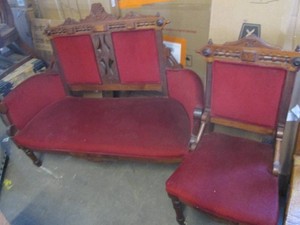 Antique ornate loveseat and chair
