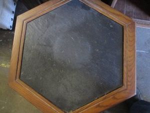 Metal ornate slate top end table
