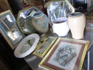 Collection of pottery and wal decor