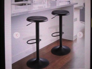 32 in. H Adjustable Black Bar Stools Set of 2, Swivel Round Metal Airlift Backless Counter Height Bar Chairs