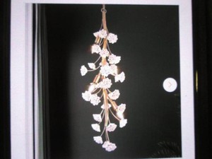 Modern Gold Bedroom Chandelier Light, 35.4 in. 4-Light Linear Dining Room Hanging Light with White Ceramic Flowers