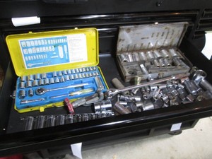 Large collection of SAE and Metric shallow and deep well sockets, ratchets, attachments and breaker bar