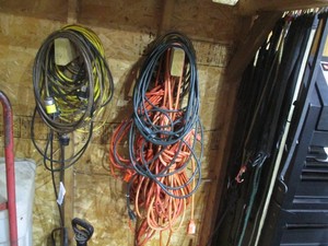 Collection of extension cords and bungee cords