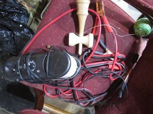 Mopar portable 12v air inflator, jumper cables and wood handle ball toy