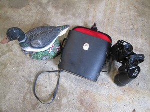 Optix binoculars with case and duck garden decor