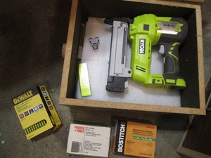 Ryobi air strike 18v crown stapler with staples in wood case