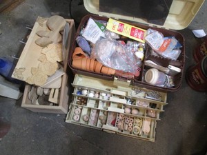 Plano tacklebox full of assorted woodworking and other crafting supplies