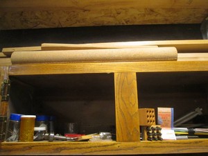 Metal stamps, knitting needles, assorted hardware and misc lumber shown