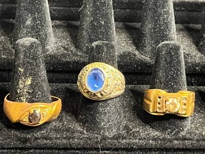 Gold-Tone Costume Rings With Blue & Dark Stones (Lot of 3)