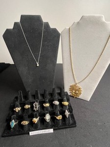 Large Assortment of Adjustable Rings & 2 Necklaces