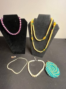 Estate Costume Jewelry Mixed Lot - Necklaces, Coin Purse & Pin