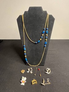 Vintage Costume Jewelry Mixed Lot - Beaded Necklace, Pins & Brooches