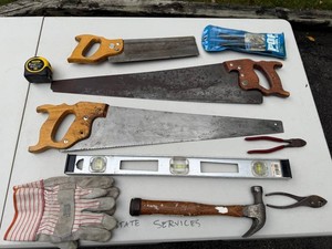 Mixed Lot Hand Saws, Stanley Tape, Level & Hand Tools