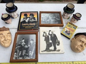 Laurel & Hardy Collectibles Lot Mugs Masks Photos Books VHS
