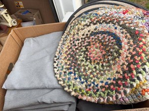 Box Lot Braided Rag Seat Cushions Placemats & Queen Sheet Sets