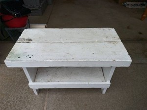 Primitive White Painted Wooden Step Stool Bench With Lower Shelf