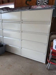 Pair of Vertical Metal File Cabinets 36x18x65 Beige Office Storage