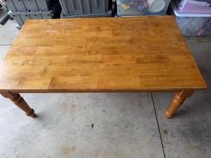 Rectangular Wood Coffee Table Butcher Block Style Top Turned Legs
