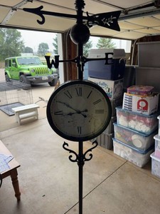 Freestanding Weather Station Clock Metal Floor Stand 78in Tall