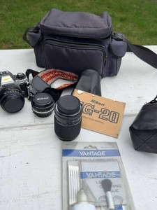 Nikon FG-20 35mm SLR Camera Kit w Lenses Bag Manual Accessories