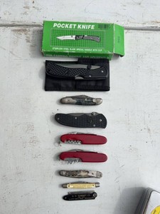 Lot of Assorted Pocket Knives Swiss Army Style & Advertising Razor