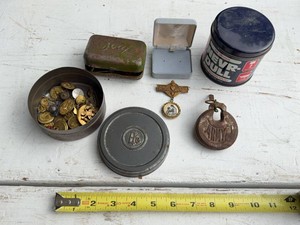 Vintage Military Buttons Tin Army Padlock Never Dull Mixed Lot