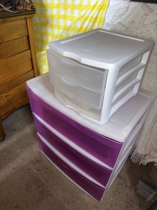Sterilite Plastic Drawer Storage Organizer Set White Purple 2-Piece