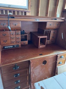 Oak Roll Top Computer Desk With Organizer Drawers 54 x 32 x 54