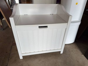 White Lift Top Storage Bench Beadboard Entryway Toy Chest