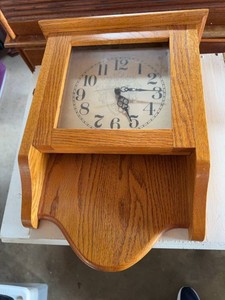 Oak Finish Wall Clock With Shelf Arabic Numerals Traditional Style