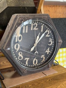 Vintage Industrial Hexagon Electric Wall Clock Black Dial 21in
