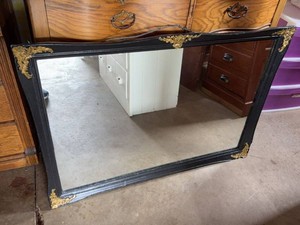 Hollywood Regency Style Black Gold Framed Wall Mirror 40 x 20